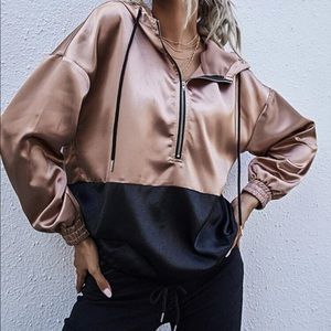 Half Zip Two Tone Drawstring Hoodie